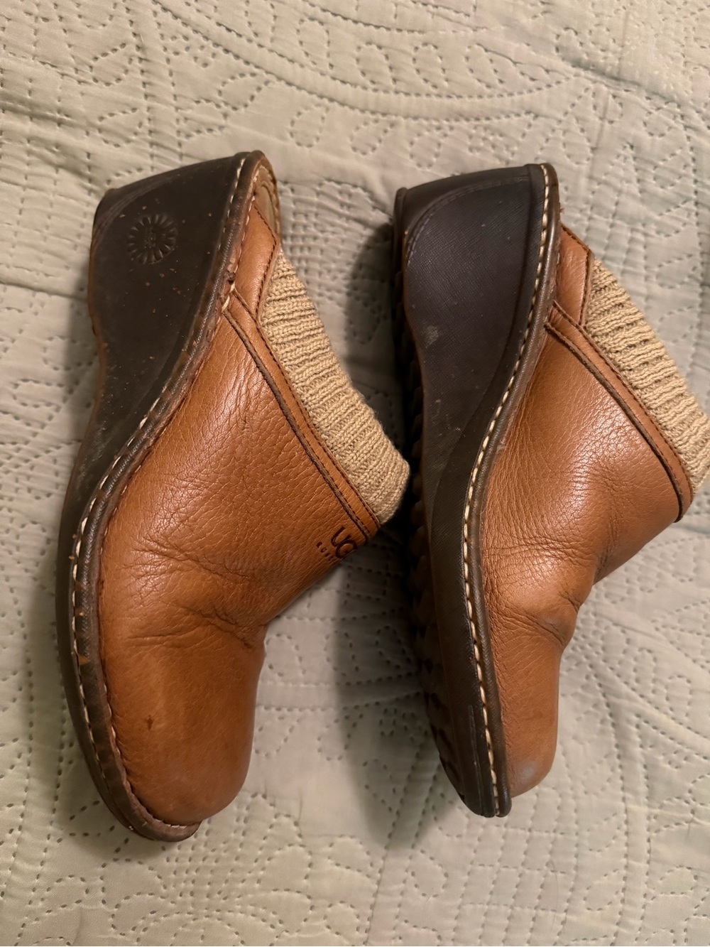 UGG Brown Leather Clog with Knit Collar - Picture 5 of 8